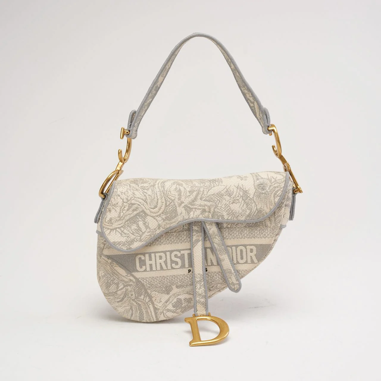 Dior Saddle Medium Canvas White / Grey