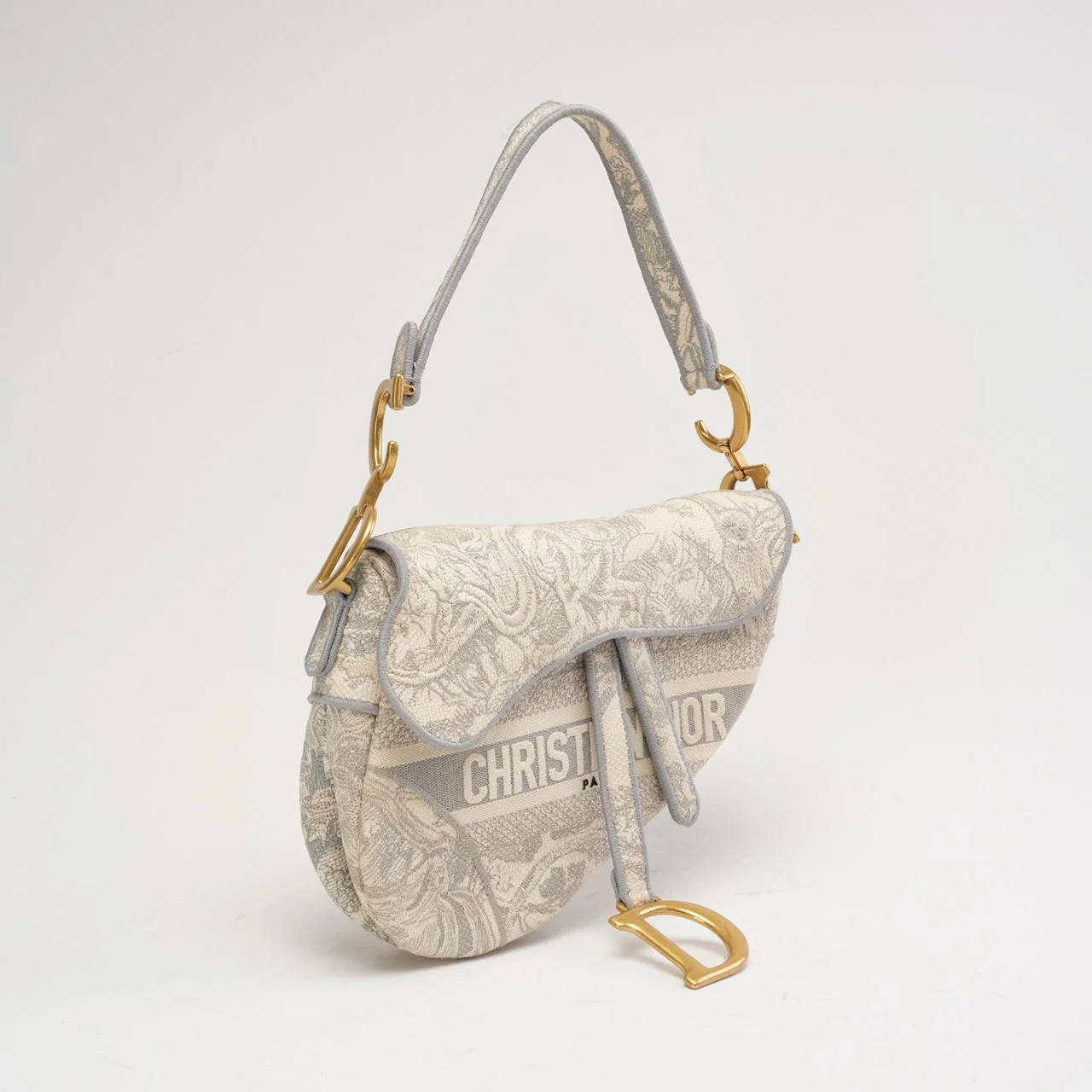 Dior Saddle Tasche mittelgroß Canvas Weiß/ Grau