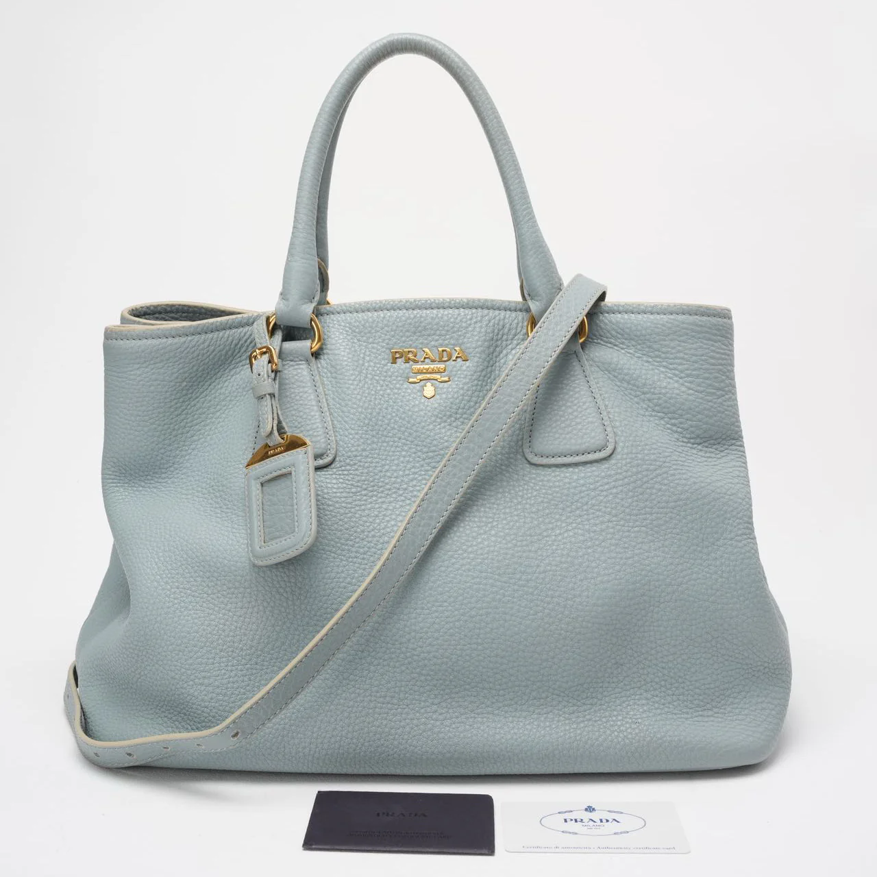 Prada Light Blue Saffiano Lux Leather Medium Galleria Tote