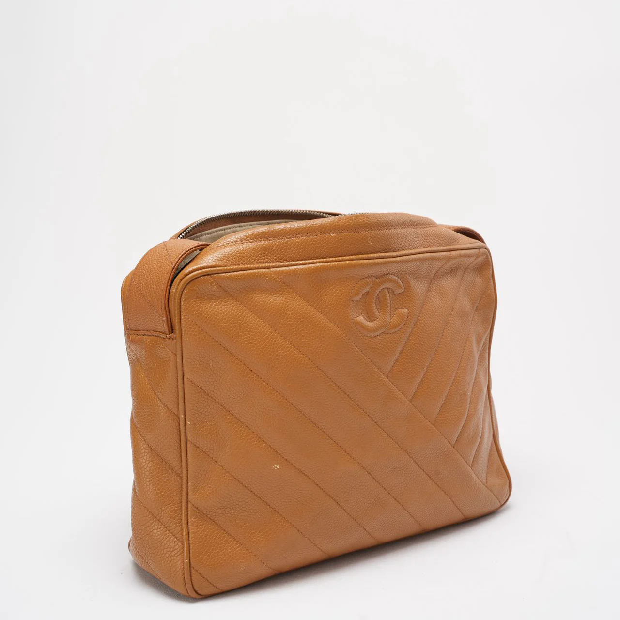 Chanel Vintage Caramel Caviar Diagonal Crossbody Bag