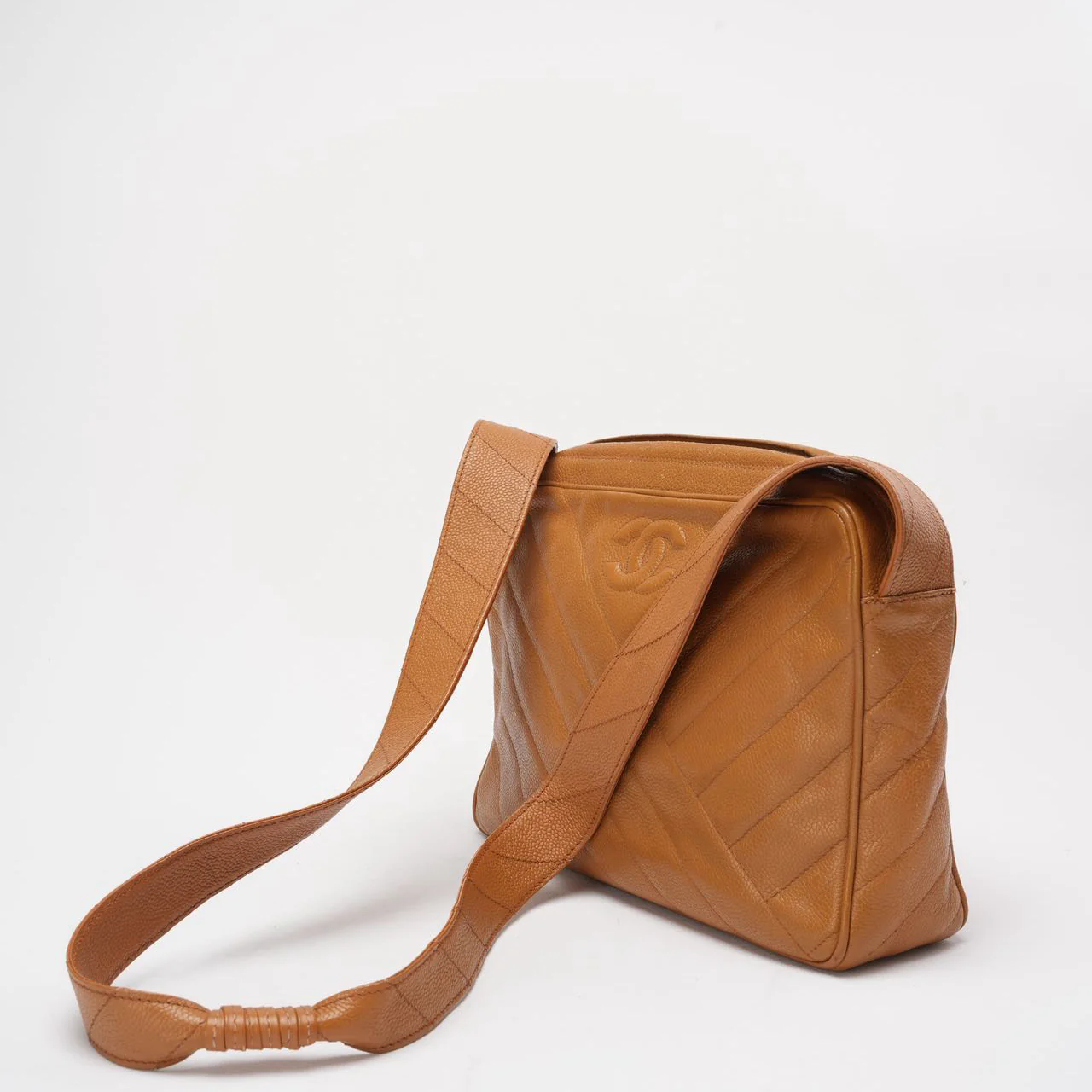 Chanel Vintage Caramel Caviar Diagonal Crossbody Bag