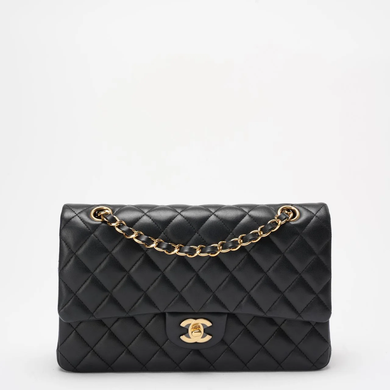 Chanel Black Double Flap Bag Medium Lambskin
