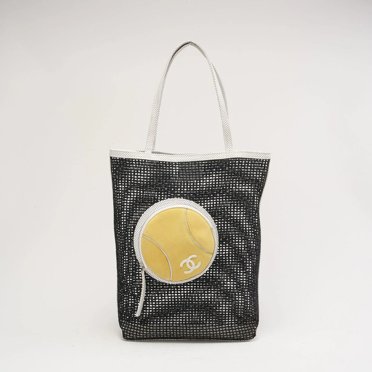 Chanel Vintage Tennis Shopper Tote Bag Black / White 2004