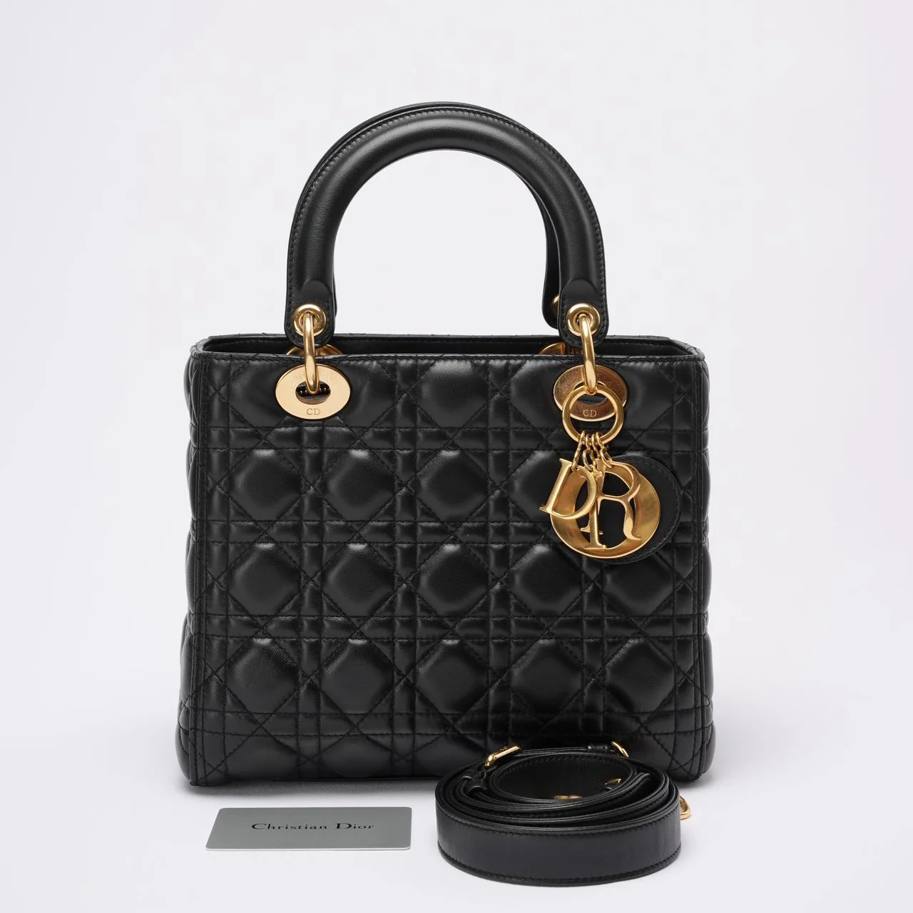 Christian Dior Lady Dior Medium Bag Black Lambskin Leather