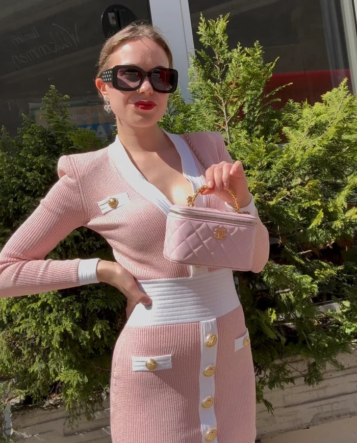 Chanel Vanity Case Pink Quilted Lambskin with Crystal Handle from 2024