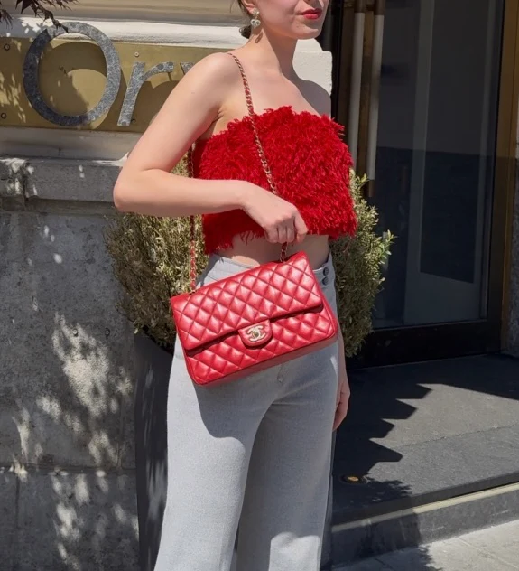 Chanel Red Classic Double Flap Bag in Medium Size Lambskin Leather With Gold Hardware - Best Replica Bag Shop