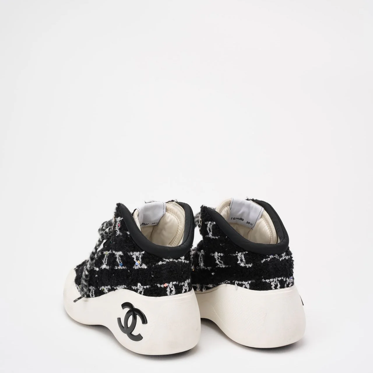 Chanel Black Tweed CC High Top Snow Sneakers Size 39 ½