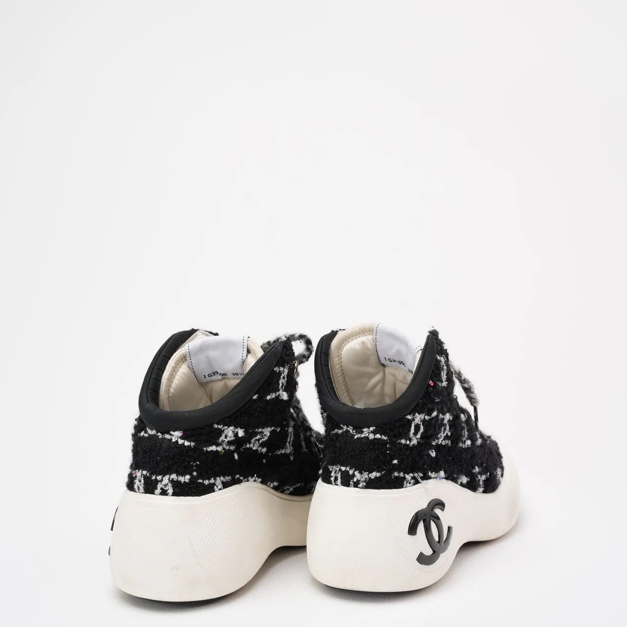 Chanel Black Tweed CC High Top Snow Sneakers Size 39 ½