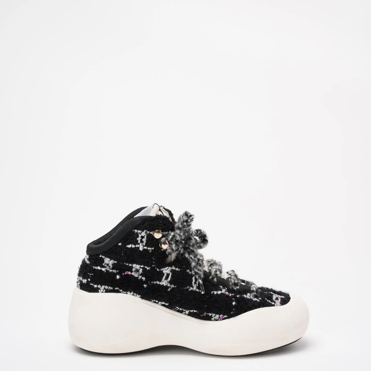 Chanel Black Tweed CC High Top Snow Sneakers Size 39 ½