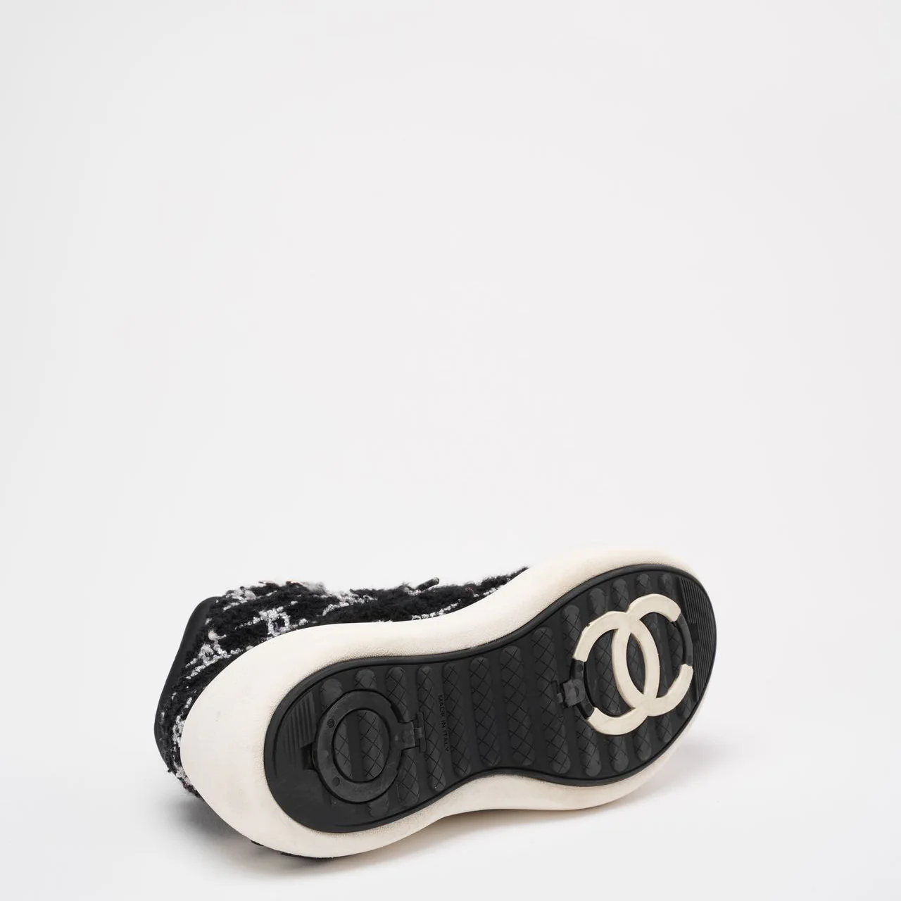 Chanel Black Tweed CC High Top Snow Sneakers Size 39 ½