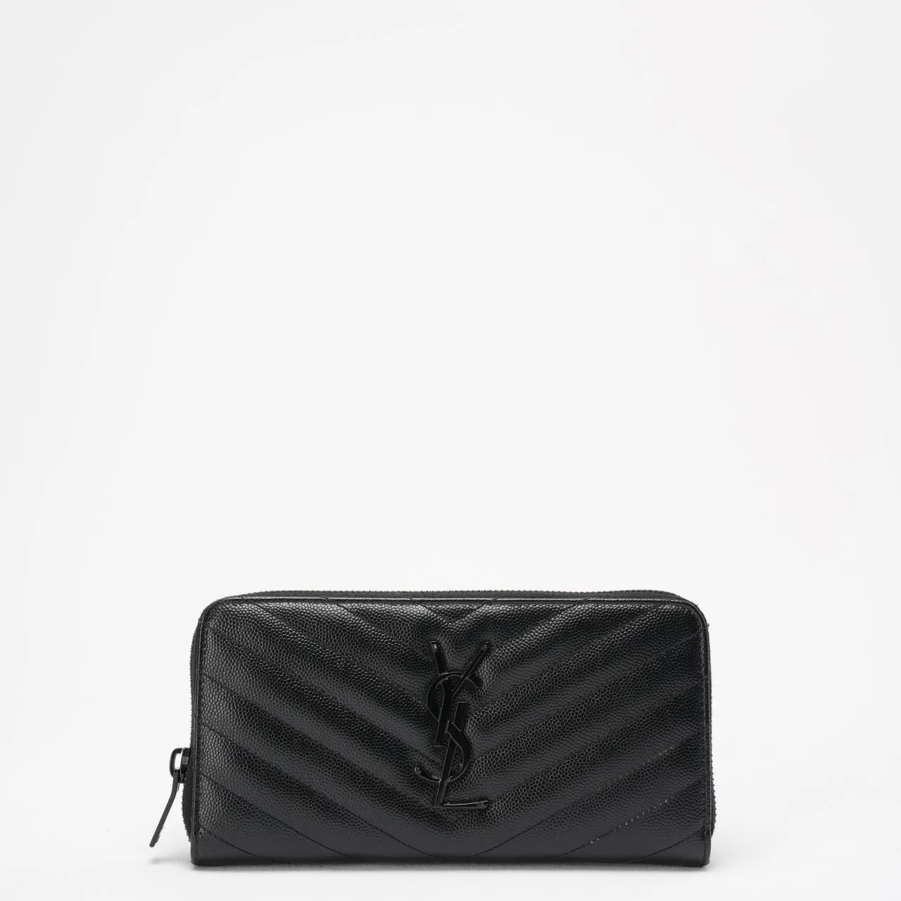 Saint Laurent Black Chevron Leather Continental Wallet