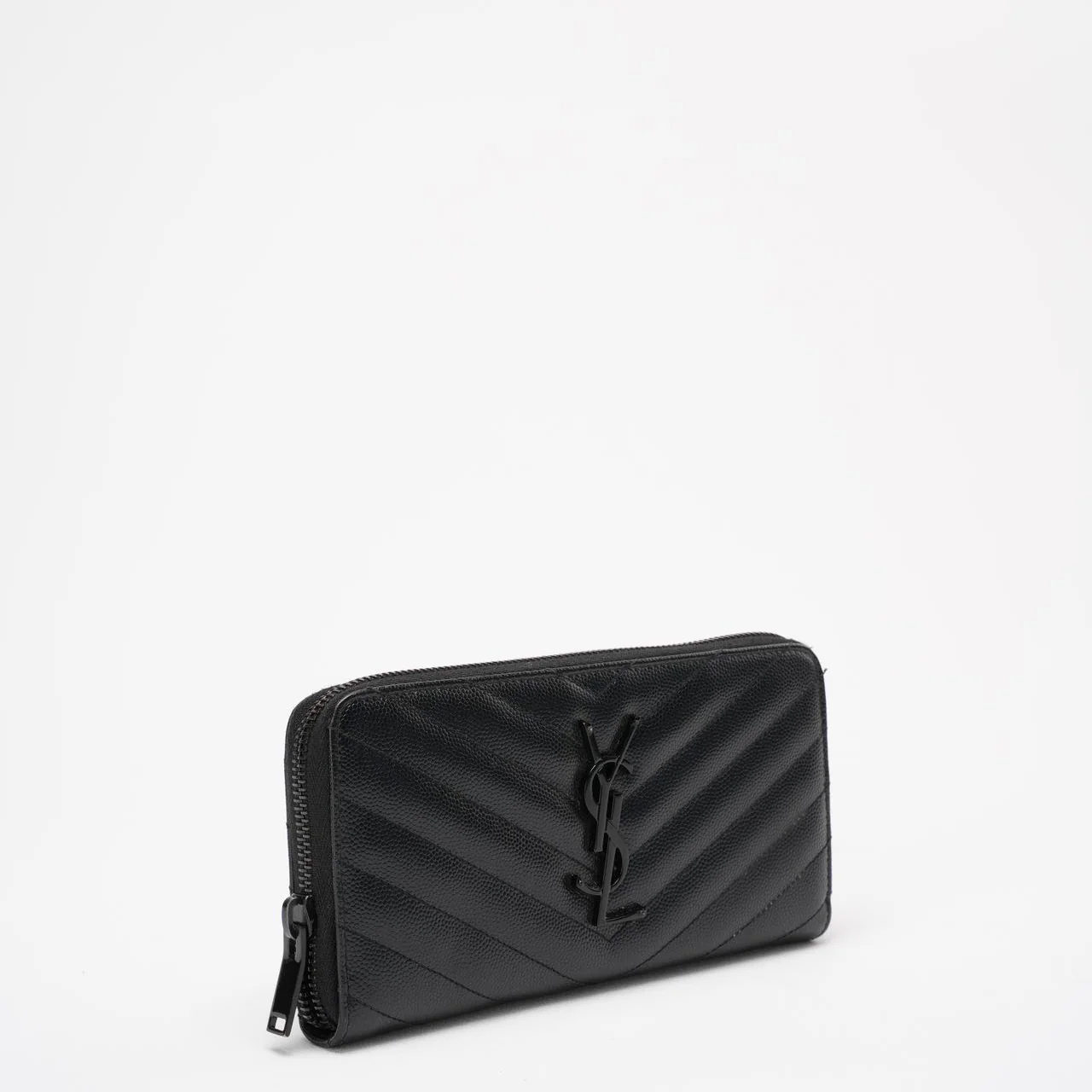 Saint Laurent Black Chevron Leather Continental Wallet