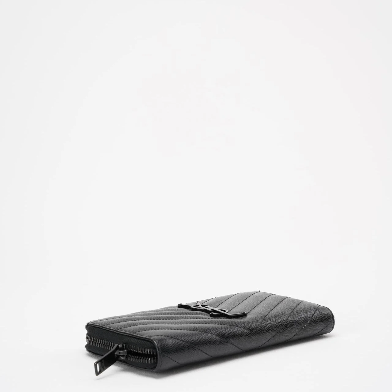 Saint Laurent Black Chevron Leather Continental Wallet