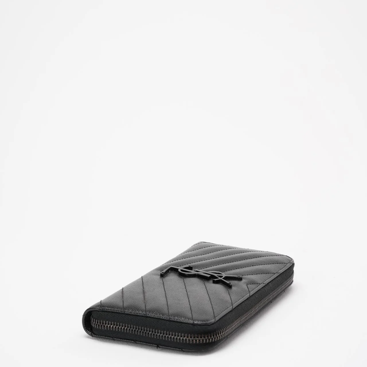 Saint Laurent Black Chevron Leather Continental Wallet