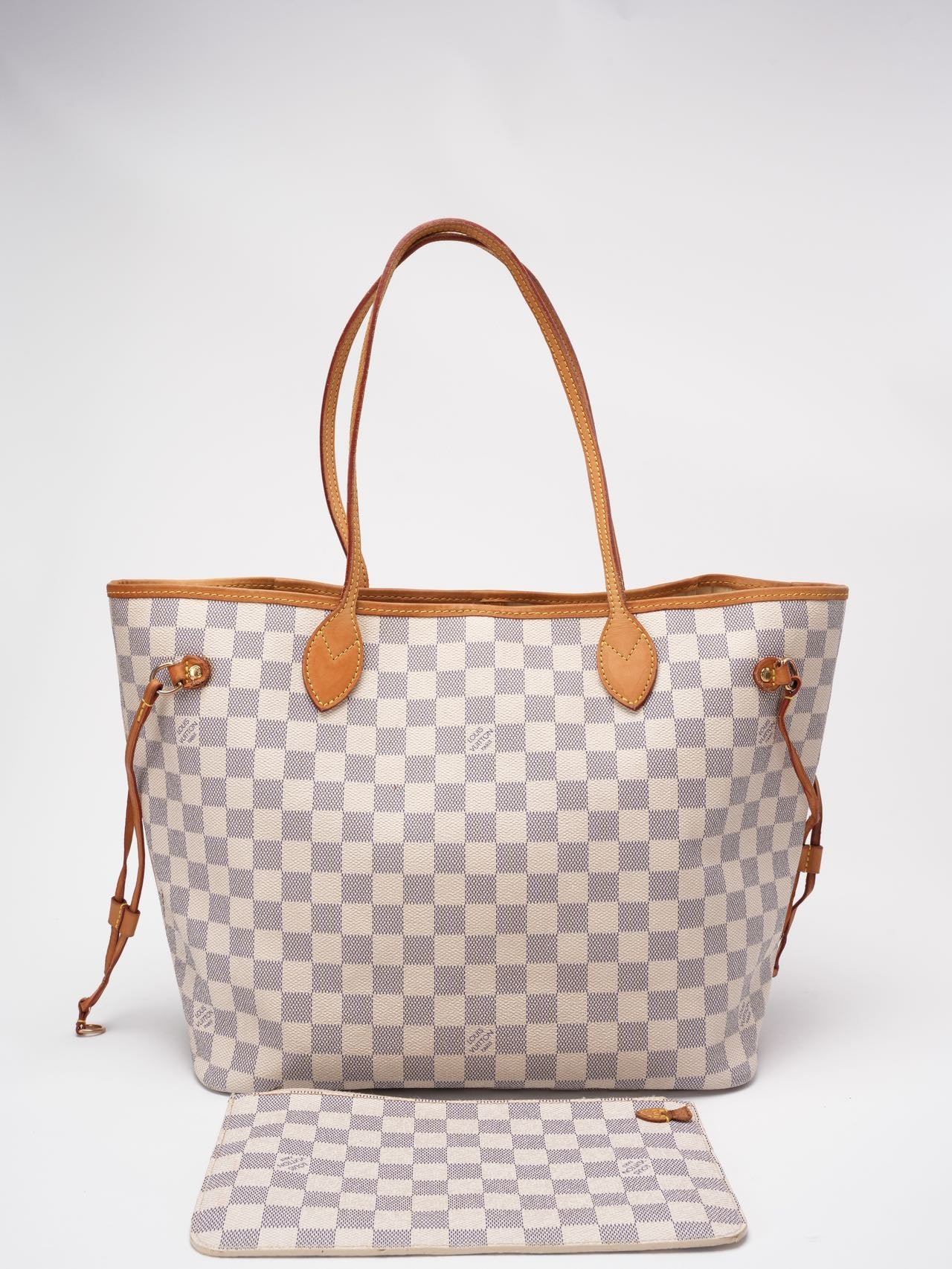 Louis Vuitton White Canvas Damier Azur Neverfull MM Tote Bag 2014