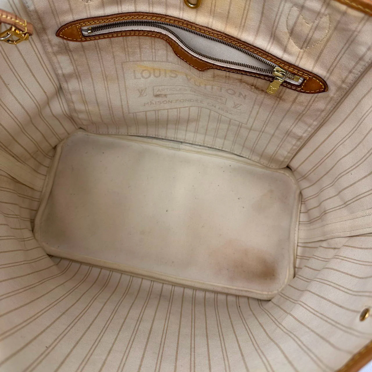 Louis Vuitton White Canvas Damier Azur Neverfull MM Tote Bag 2014