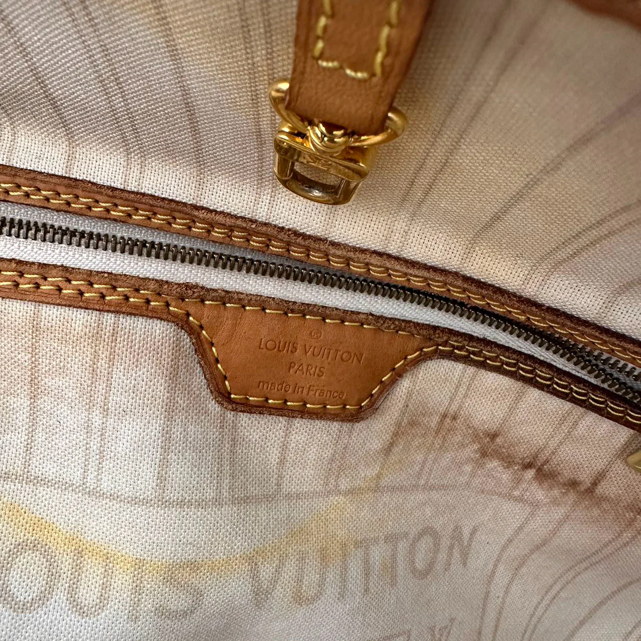 Louis Vuitton White Canvas Damier Azur Neverfull MM Tote Bag 2014