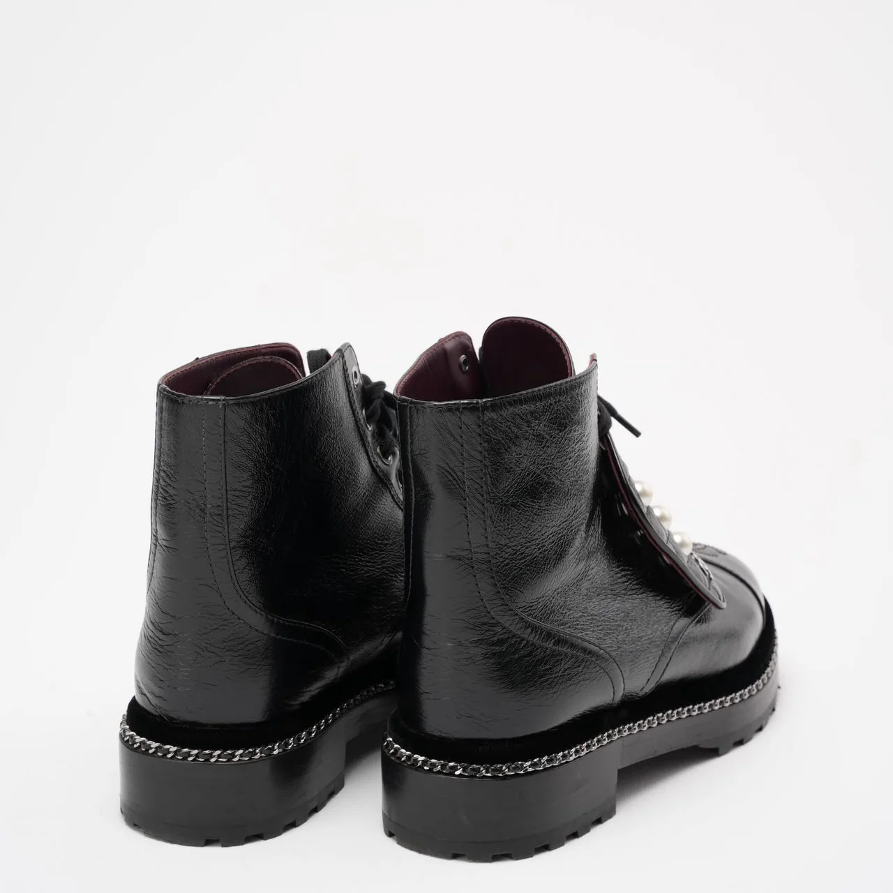 Chanel Black CC Pearl Detail Ankle Boots Size 39 ½