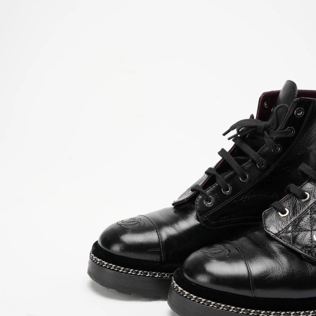 Chanel Black CC Pearl Detail Ankle Boots Size 39 ½