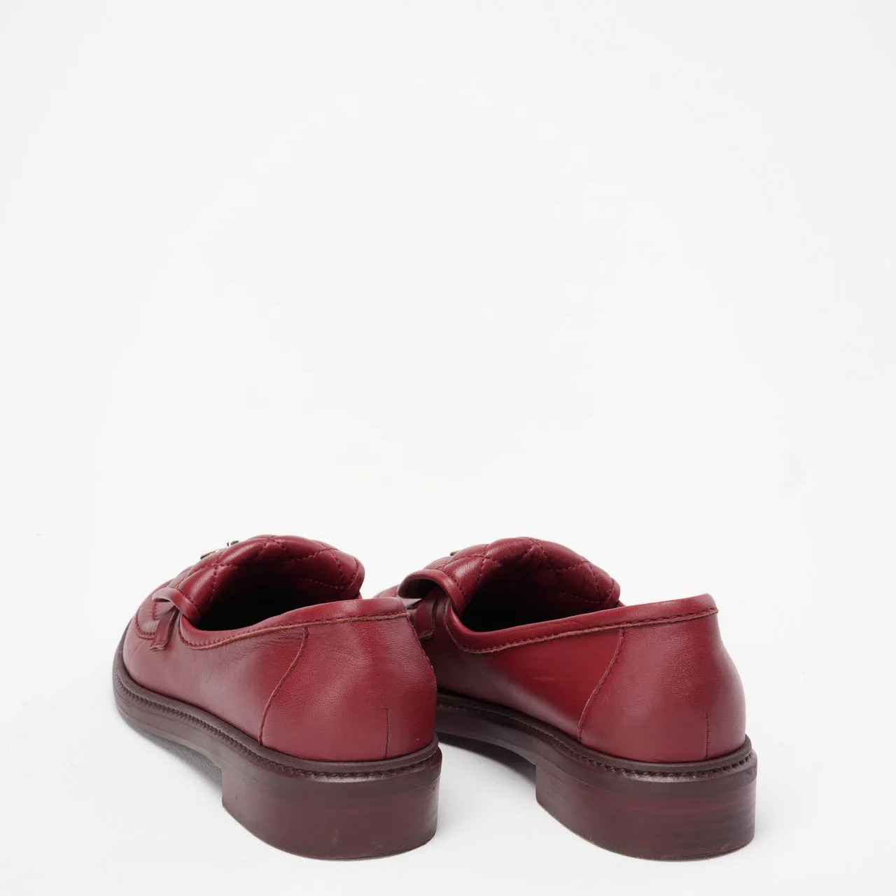 Chanel Red Lambskin Quilted CC Turnlock Loafers Size 38C