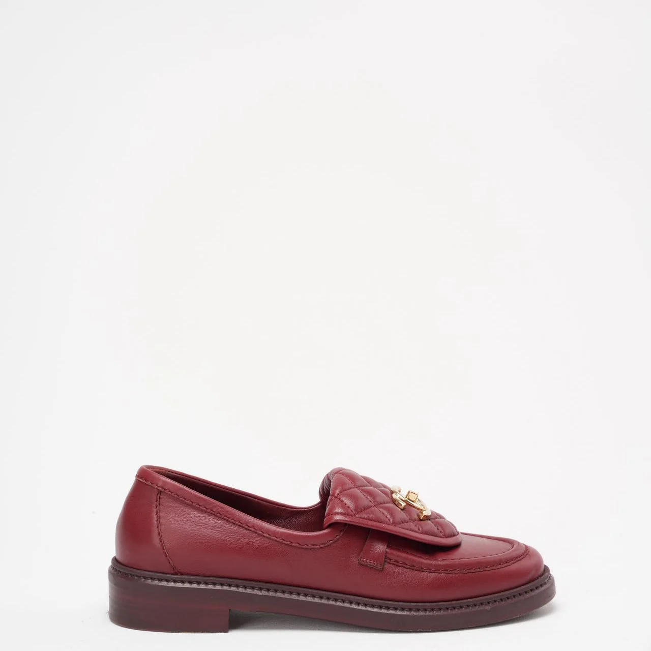 Chanel Red Lambskin Quilted CC Turnlock Loafers Size 38C