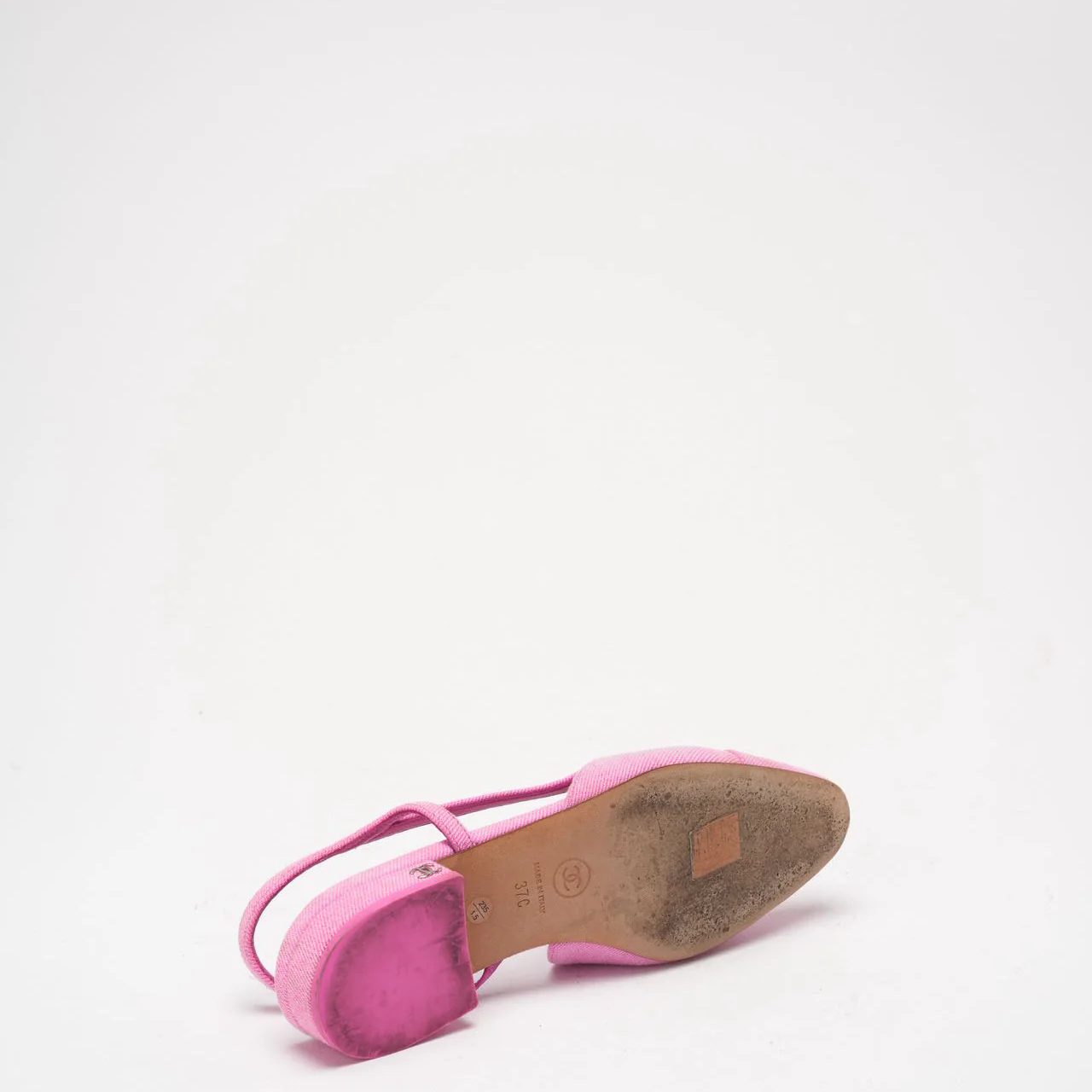 Chanel Neon Pink Denim Cap Toe CC Slingback Flat 37