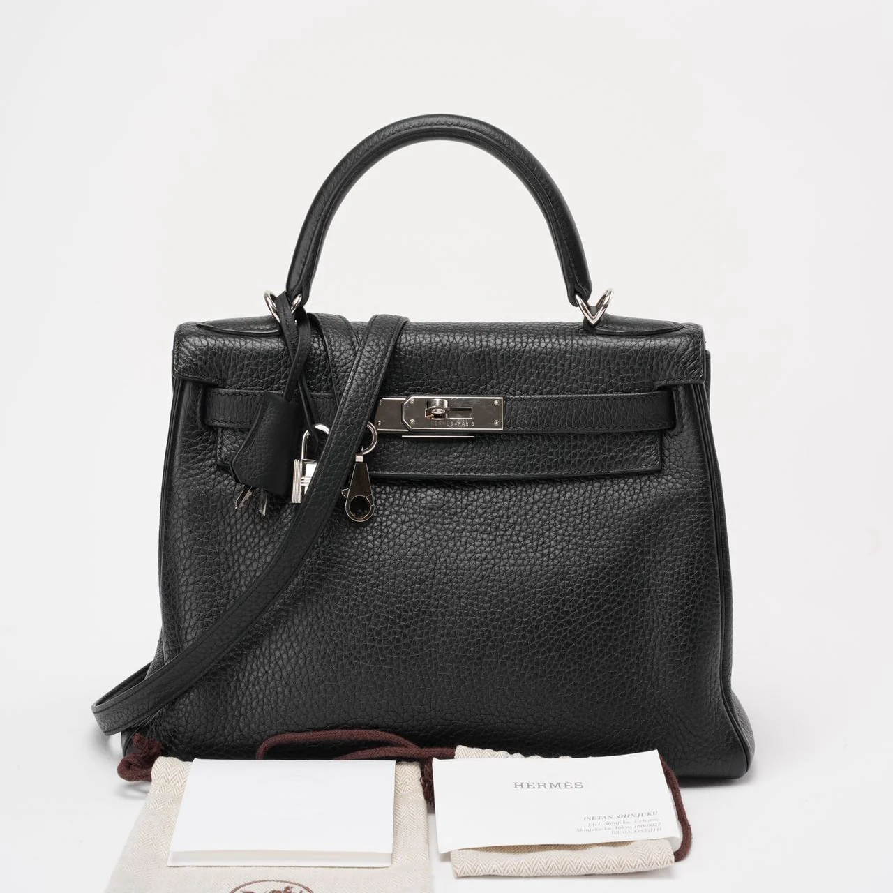 Hermès Black Kelly 28 P Square Togo Leather Palladium