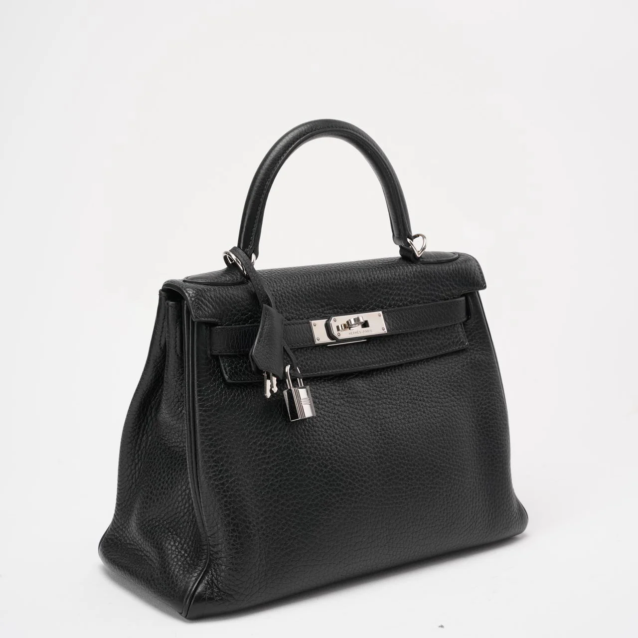 Hermès Black Kelly 28 P Square Togo Leather Palladium