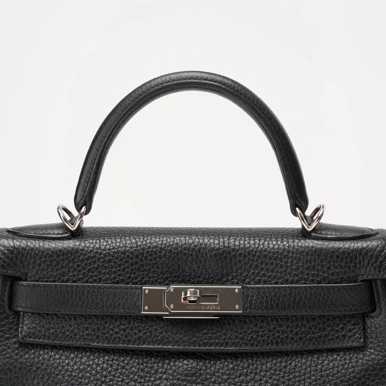 Hermès Black Kelly 28 P Square Togo Leather Palladium