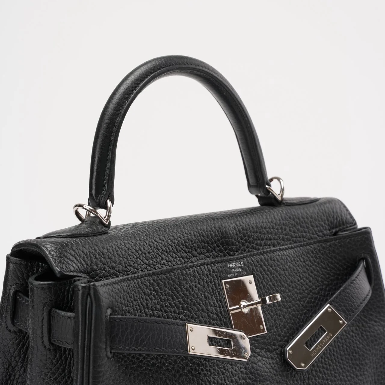 Hermès Black Kelly 28 P Square Togo Leather Palladium