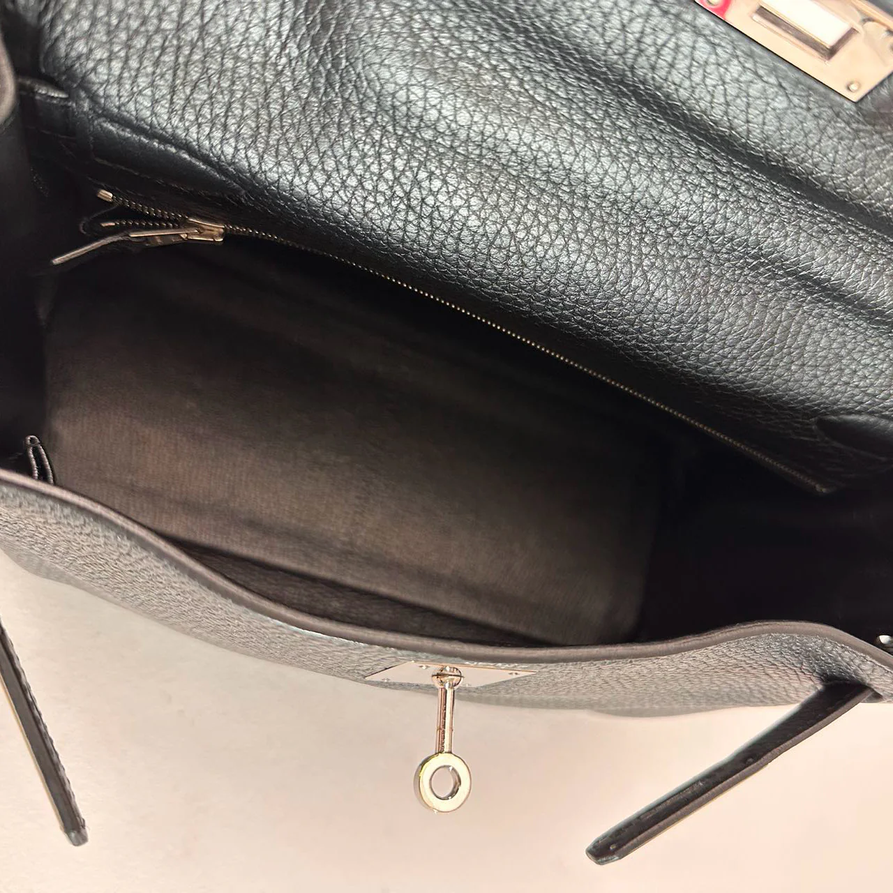 Hermès Black Kelly 28 P Square Togo Leather Palladium