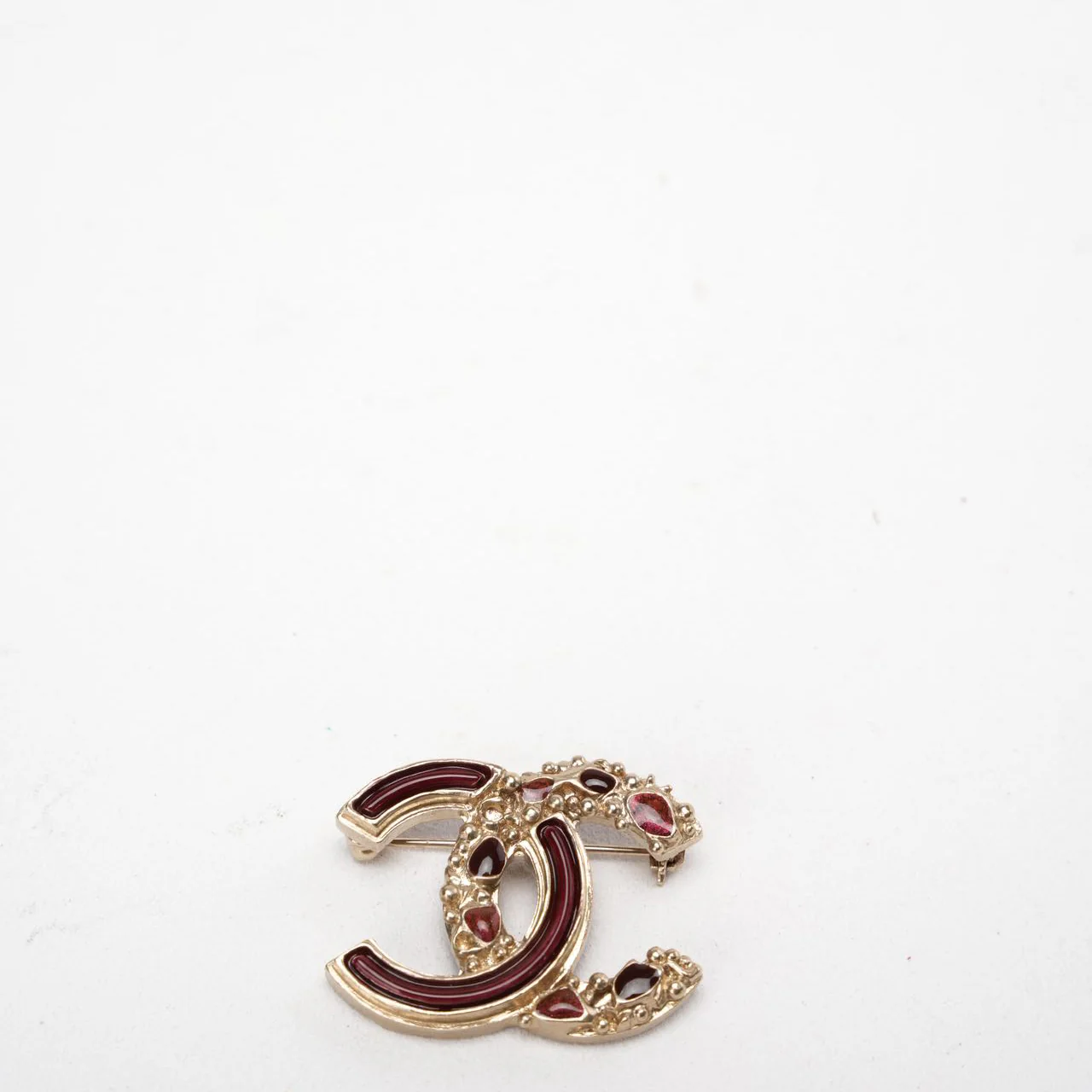 Chanel CC Logo Burgundy Pearls Brooch