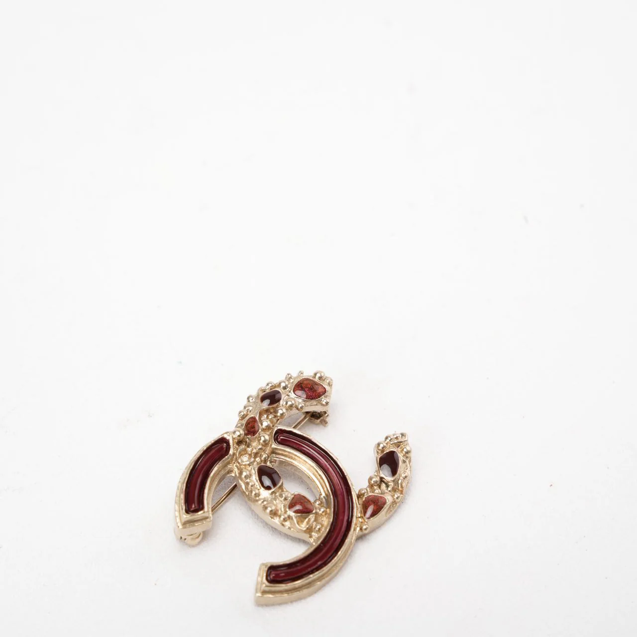 Chanel CC Logo Burgundy Pearls Brooch