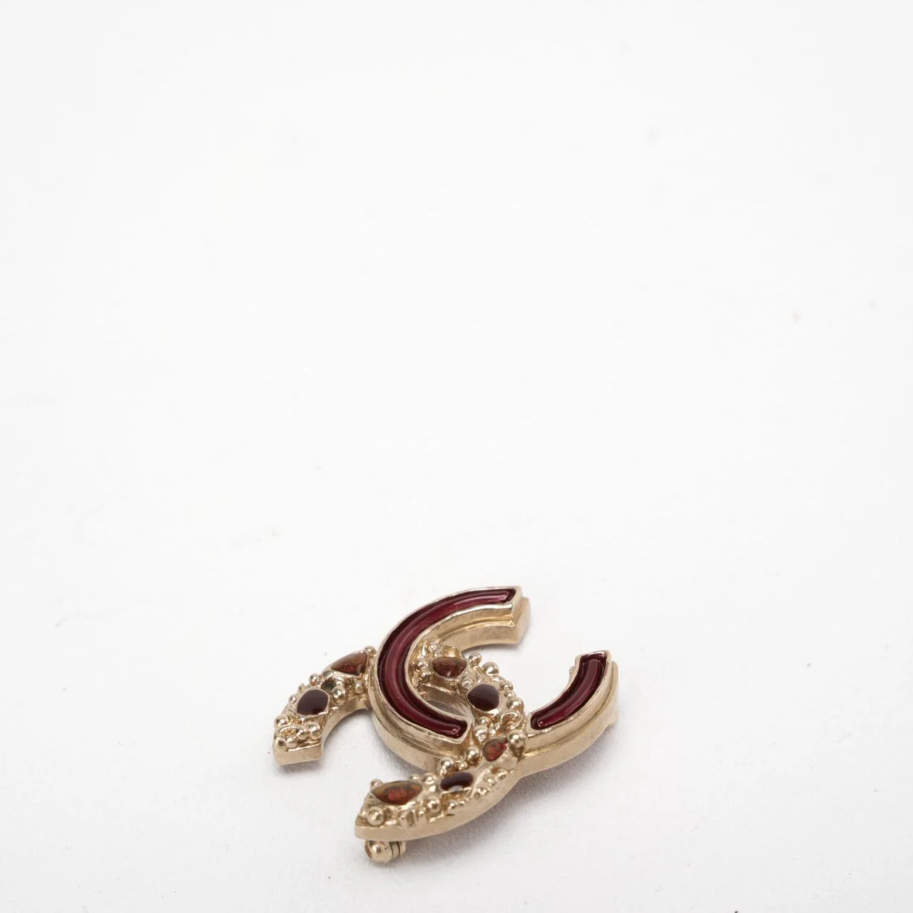Chanel CC Logo Burgundy Pearls Brooch