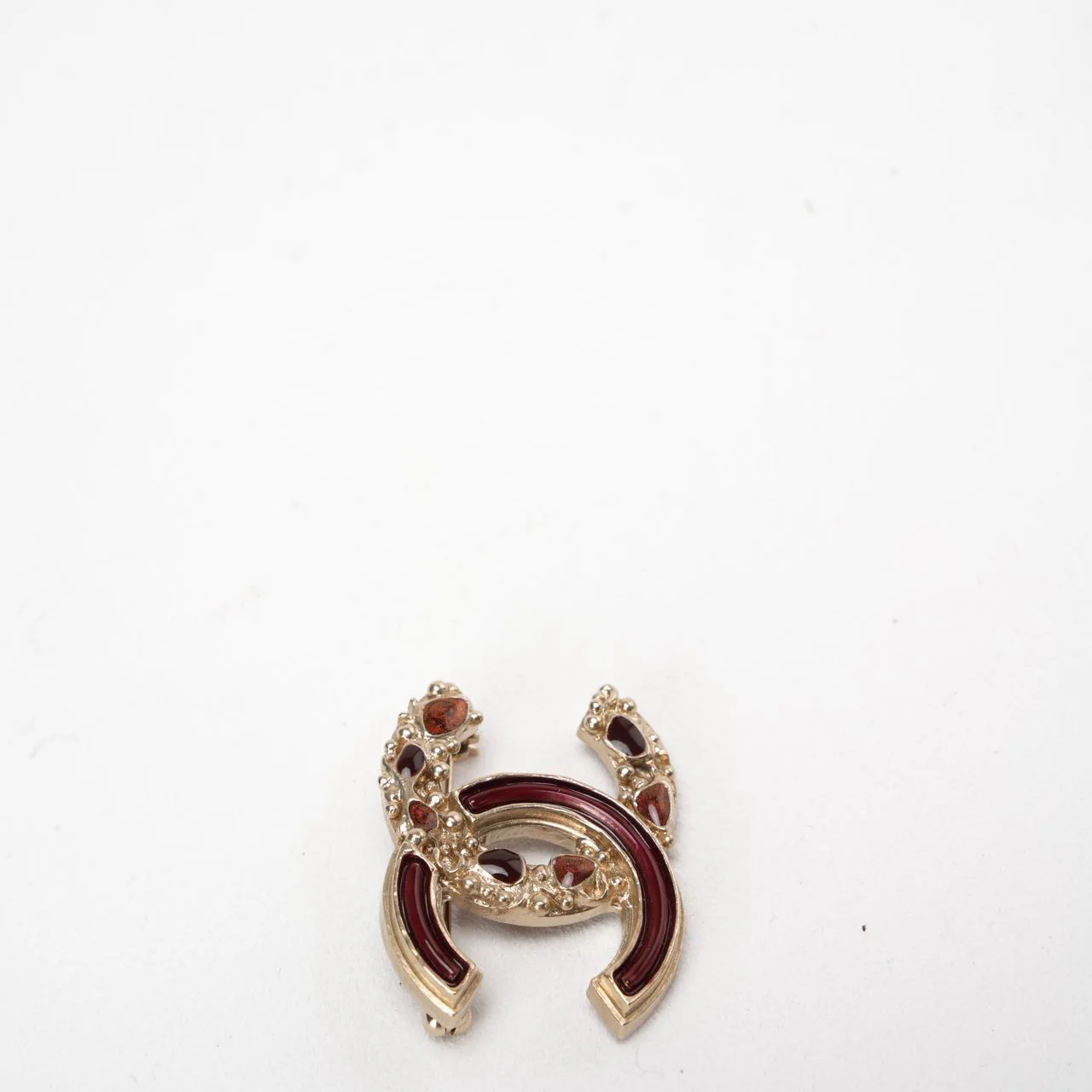 Chanel CC Logo Burgundy Pearls Brooch
