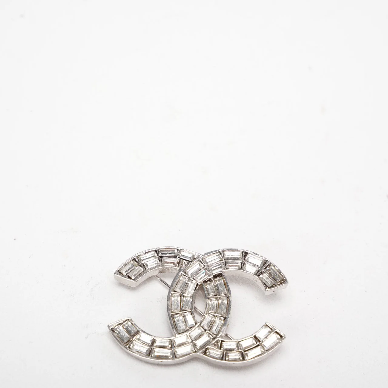 Chanel CC Brooch with Rhinestones and Silver Tone