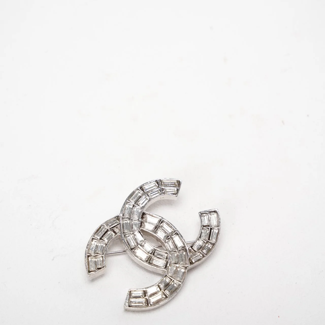 Chanel CC Brooch with Rhinestones and Silver Tone