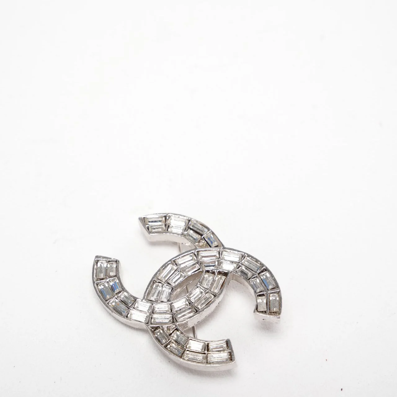 Chanel CC Brooch with Rhinestones and Silver Tone