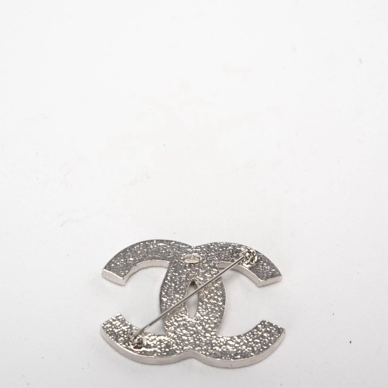 Chanel CC Brooch with Rhinestones and Silver Tone