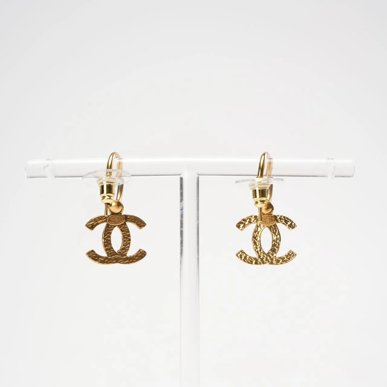 Chanel Faux Pearl/Black Gold Tone CC Earrings