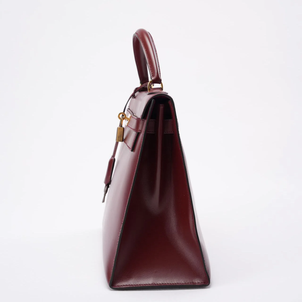 Hermes Vintgae Kelly 32 Burgundy Red Box Leather 1985