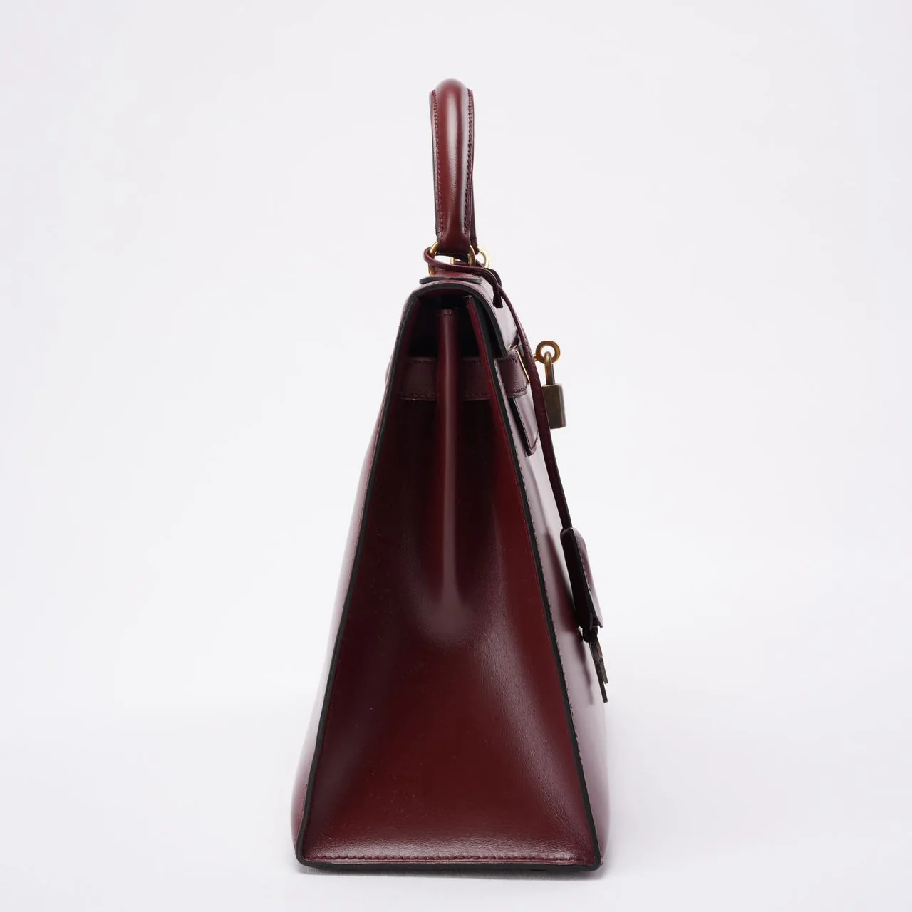 Hermes Vintgae Kelly 32 Burgundy Red Box Leather 1985