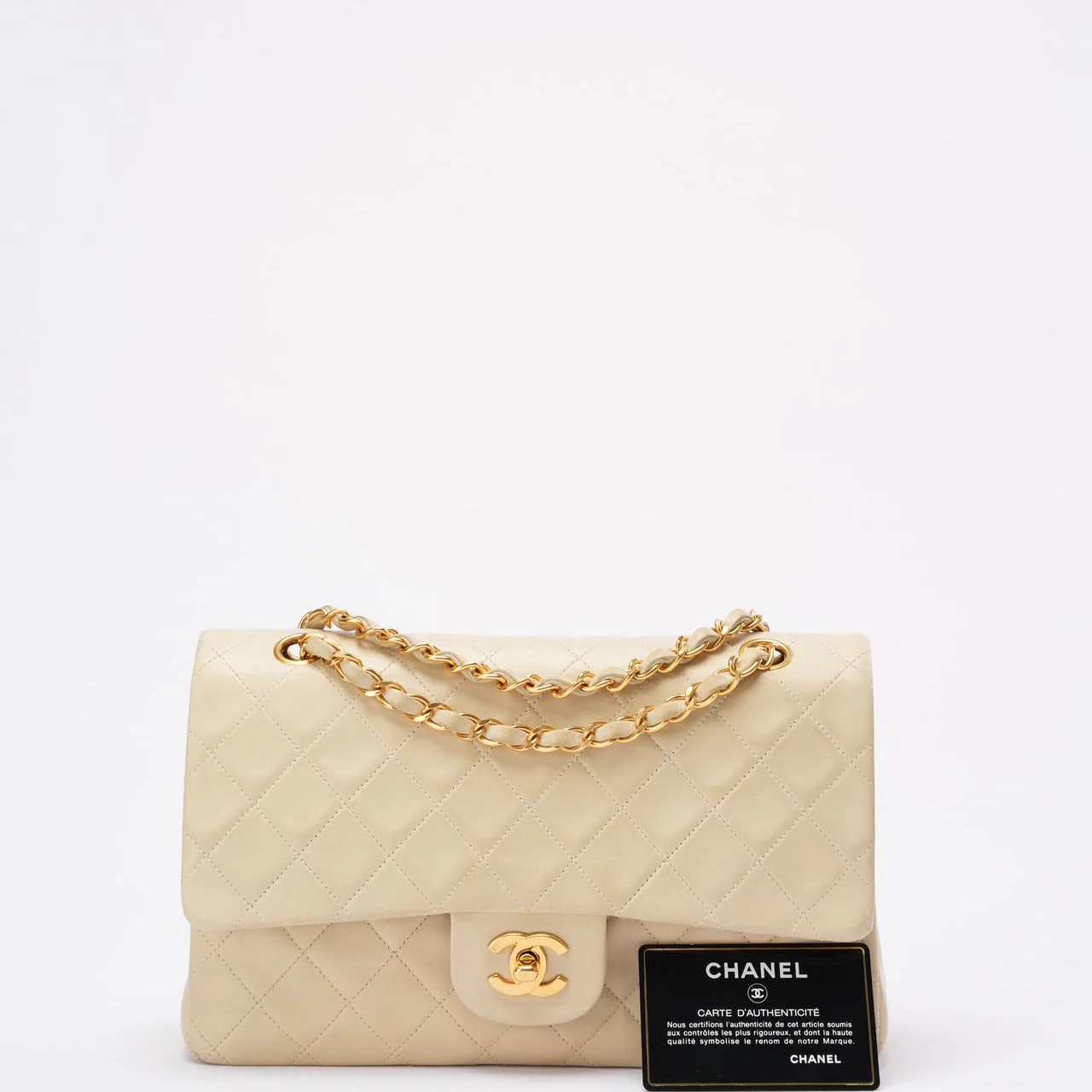 Chanel Beige Vintage Medium Classic Flap Cuir d'Agneau 1996-1997