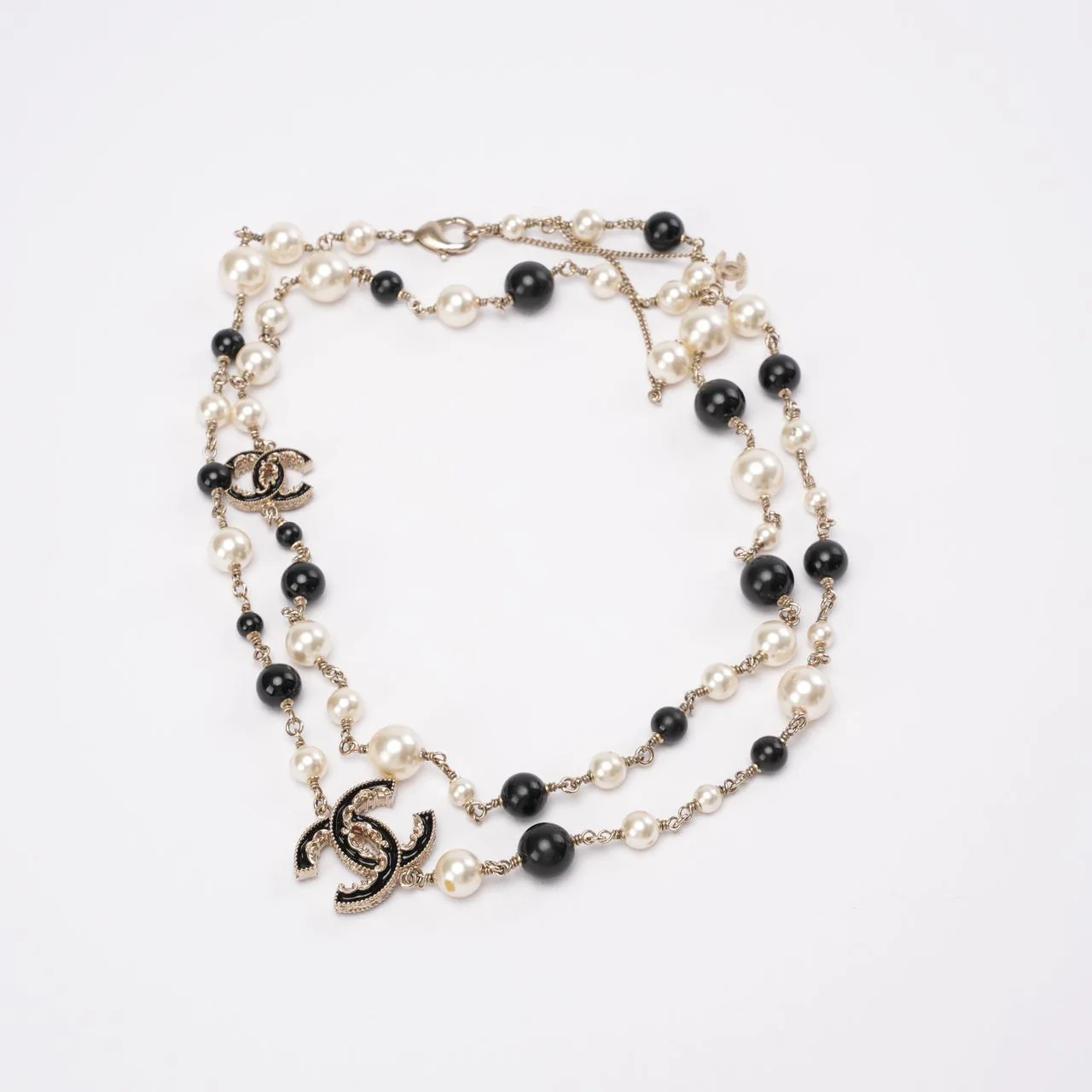 Chanel Pearl / Black Beads CC Baroque Sautoir Necklace
