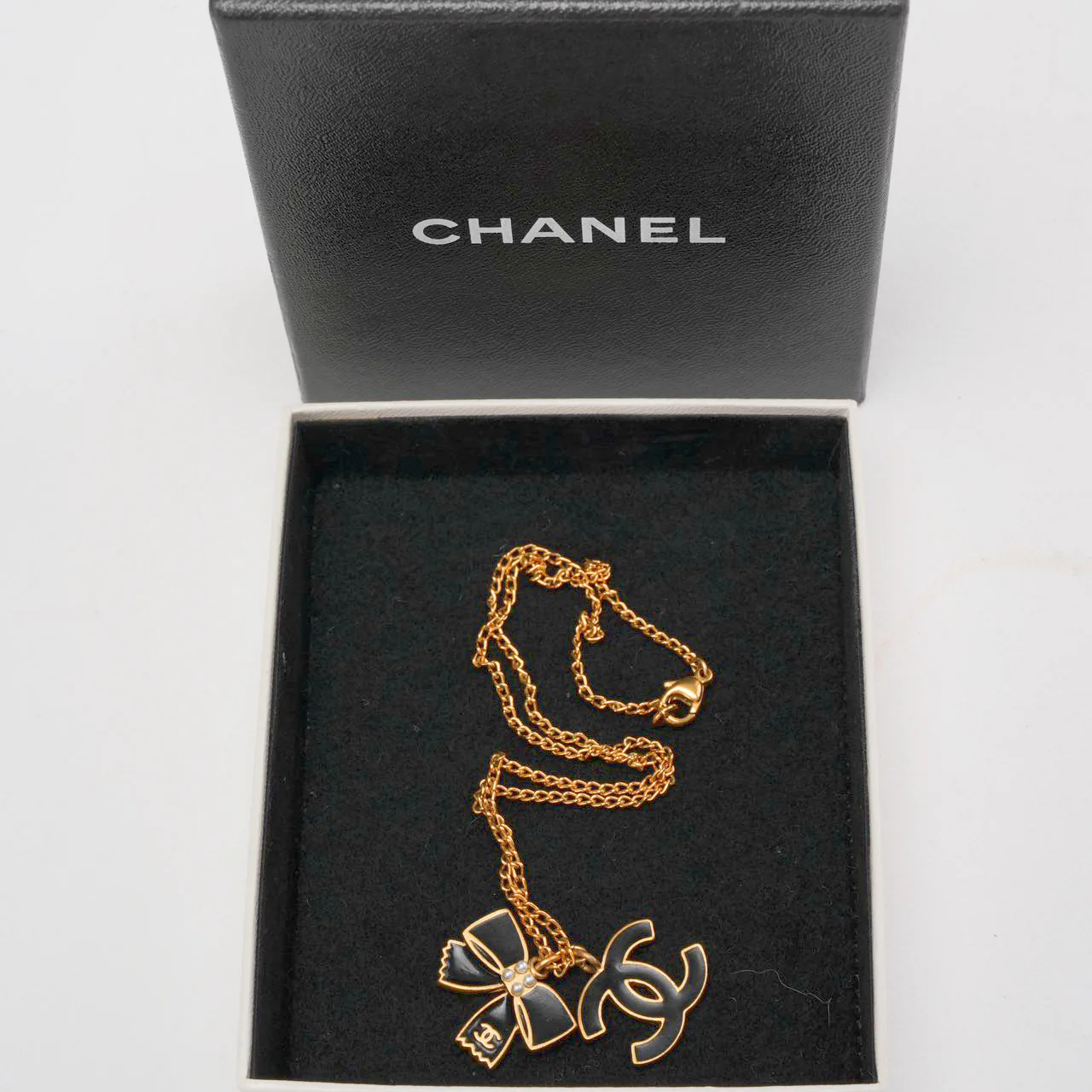 Chanel Vintage Black Gold CC Enamel Necklace