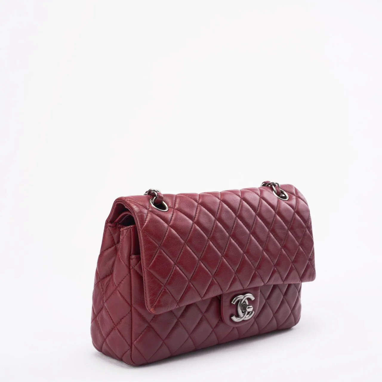 Sac à rabat double classique Chanel bordeaux en agneau 2008-2009