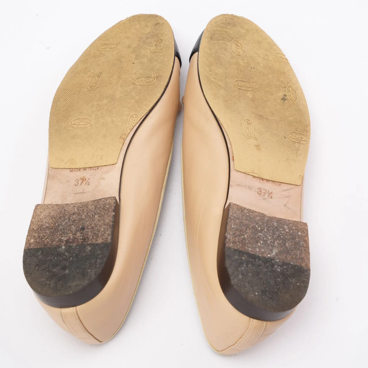 Chanel Beige/Black CC Cap Toe Ballet Flats Size 37.5