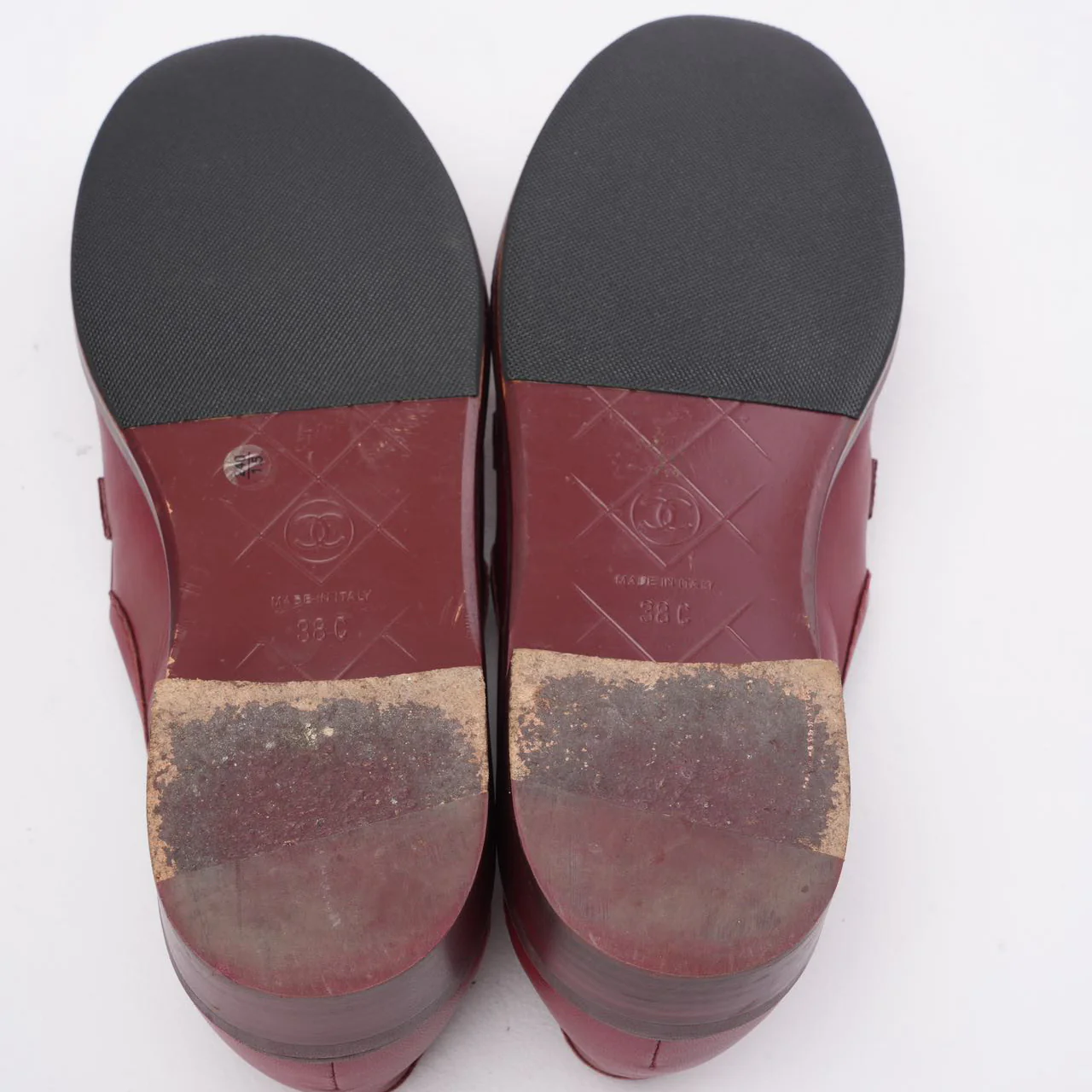 Chanel Red Lambskin Quilted CC Turnlock Loafers Size 38C