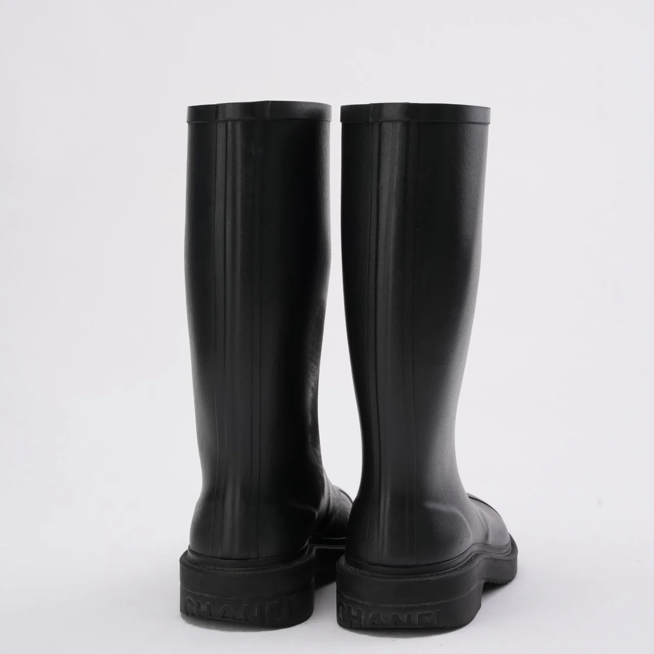 Chanel Classic Rain Boots in Black / White With CC Logo 38