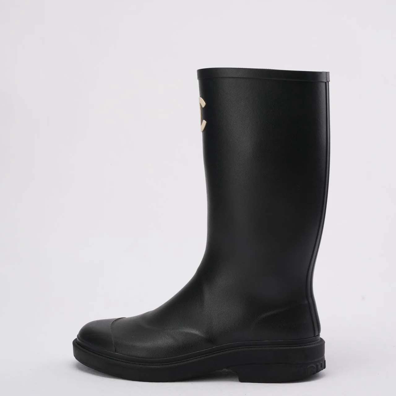 Chanel Classic Rain Boots in Black / White With CC Logo 38